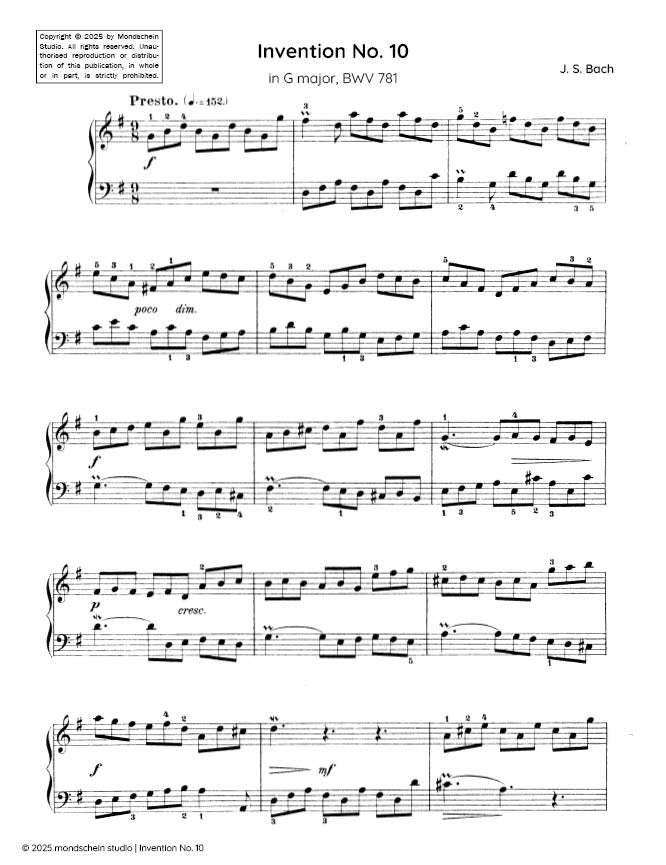 Bach - Invention No. 10 in G major, BWV 781 (PDF Sheet Music / Digital Download)