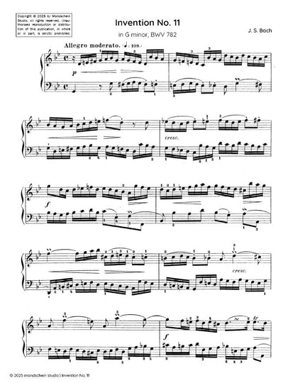 Bach - Invention No. 11 in G minor, BWV 782 (PDF Sheet Music / Digital Download)