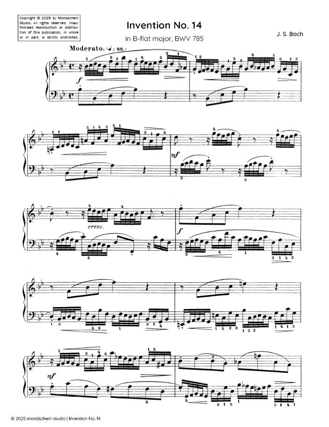 Bach - Invention No. 14 in B-flat major, BWV 785 (PDF Sheet Music / Digital Download)