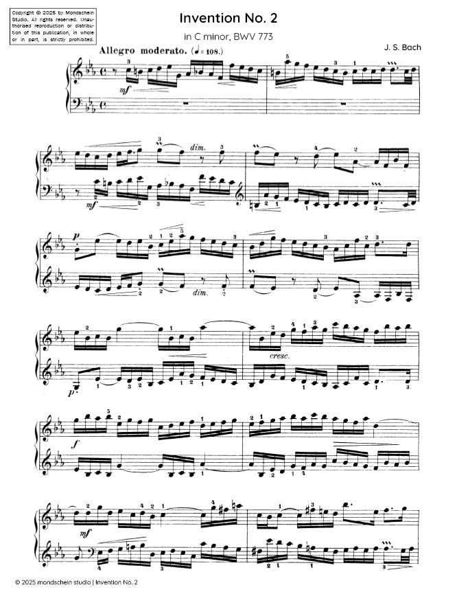Bach - Invention No. 2 in C minor, BWV 773 (PDF Sheet Music / Digital Download)