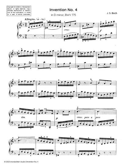 Bach - Invention No. 4 in D minor, BWV 775 (PDF Sheet Music / Digital Download)