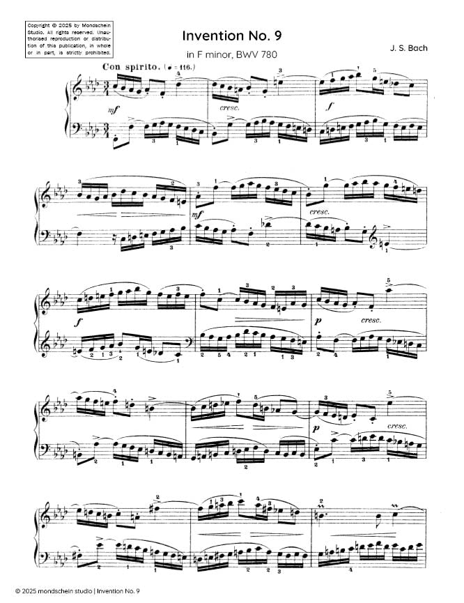 Bach - Invention No. 9 in F minor, BWV 780 (PDF Sheet Music / Digital Download)