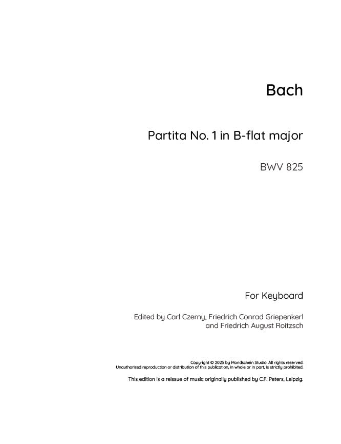 Bach - Partita No. 1 in B-flat major BWV 825 (PDF Sheet Music / Digital Download)