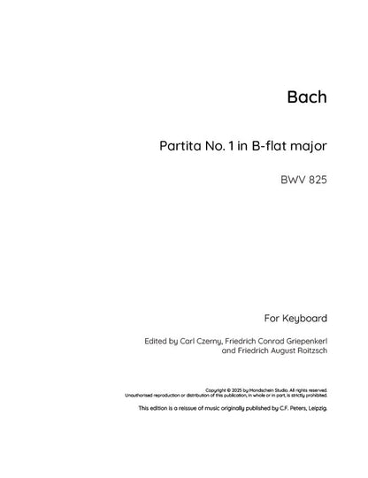 Bach - Partita No. 1 in B-flat major BWV 825 (PDF Sheet Music / Digital Download)