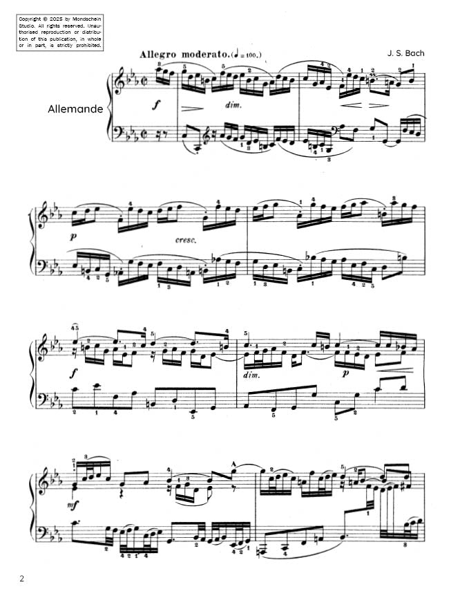 Bach - Allemande from Partita No. 2 in C minor BWV 826 (PDF Sheet Music / Digital Download)