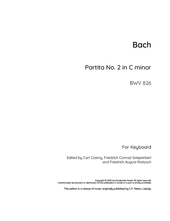 Bach - Partita No. 2 in C minor BWV 826 (PDF Sheet Music / Digital Download)