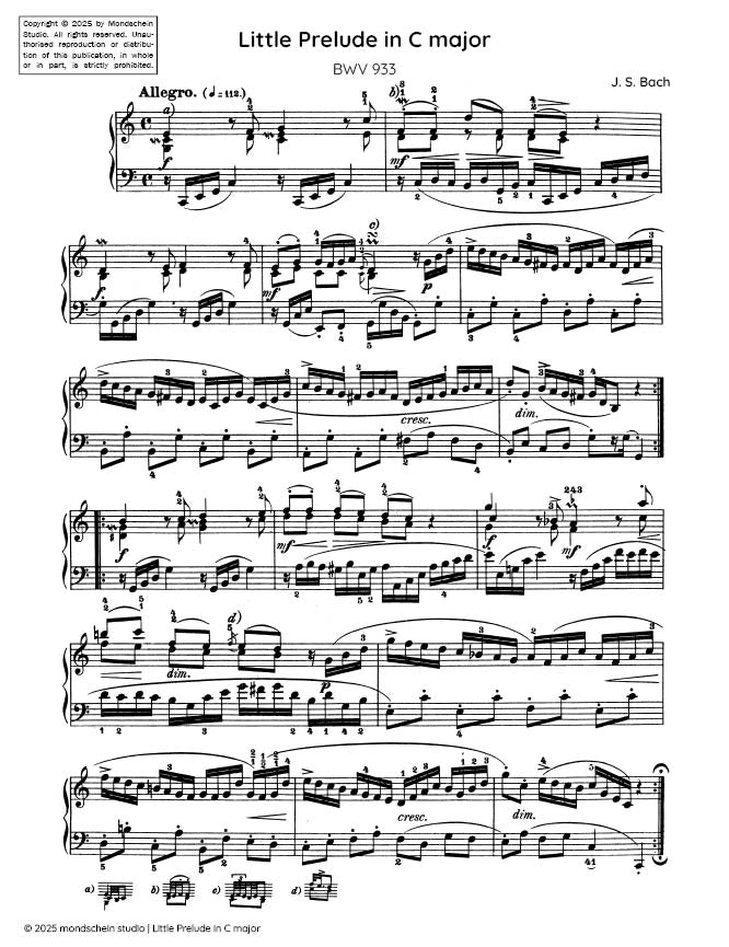 Bach - Little Prelude in C major, BWV 933 (PDF Sheet Music / Digital Download)