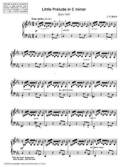 Bach - Little Prelude in C minor, BWV 999 (PDF Sheet Music / Digital Download)