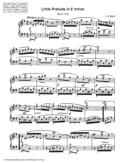 Bach - Little Prelude in E minor, BWV 938 (PDF Sheet Music / Digital Download)