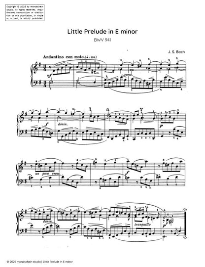 Bach - Little Prelude in E minor, BWV 941 (PDF Sheet Music / Digital Download)