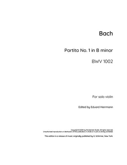 Bach - Partita No. 1 in B minor for Solo Violin, BWV 1002 (PDF Sheet Music / Digital Download)