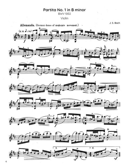 Bach - Partita No. 1 in B minor for Solo Violin, BWV 1002 (PDF Sheet Music / Digital Download)