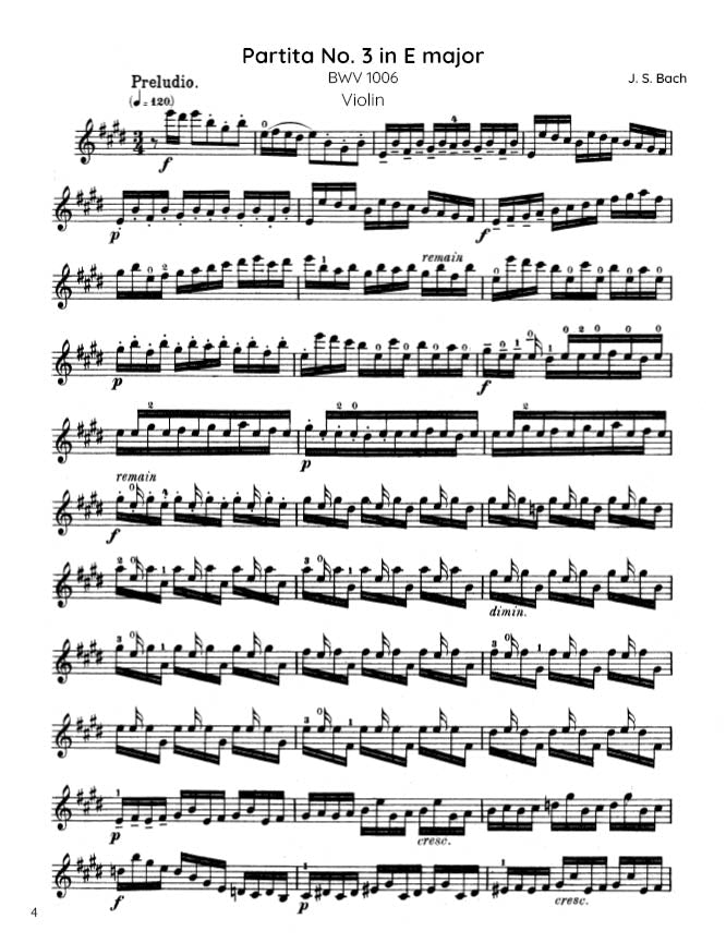 Bach - Partita No. 3 in E major for Solo Violin, BWV 1006 (PDF Sheet Music / Digital Download)