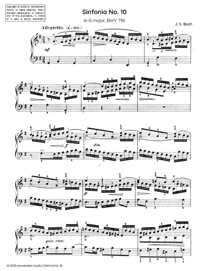 Bach - Sinfonia No. 10 in G major, BWV 796 (PDF Sheet Music / Digital Download)
