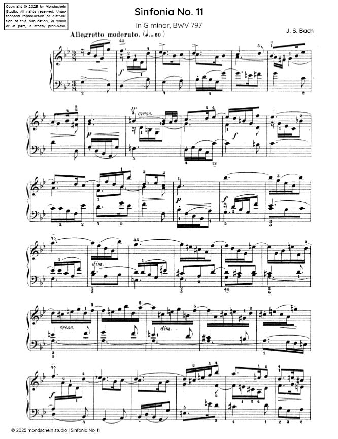 Bach - Sinfonia No. 11 in G minor, BWV 797 (PDF Sheet Music / Digital Download)