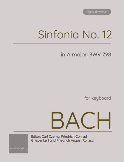 Bach - Sinfonia No. 12 in A major, BWV 798 (PDF Sheet Music / Digital Download)