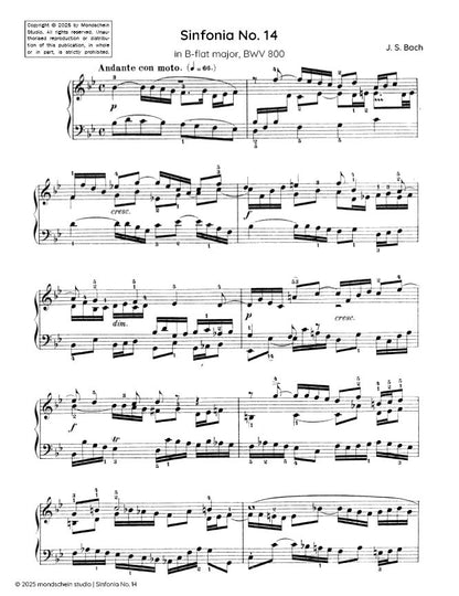 Bach - Sinfonia No. 14 in B-flat major, BWV 800 (PDF Sheet Music / Digital Download)