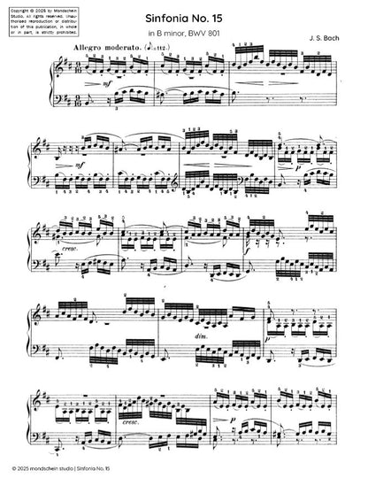 Bach - Sinfonia No. 15 in B minor, BWV 801 (PDF Sheet Music / Digital Download)