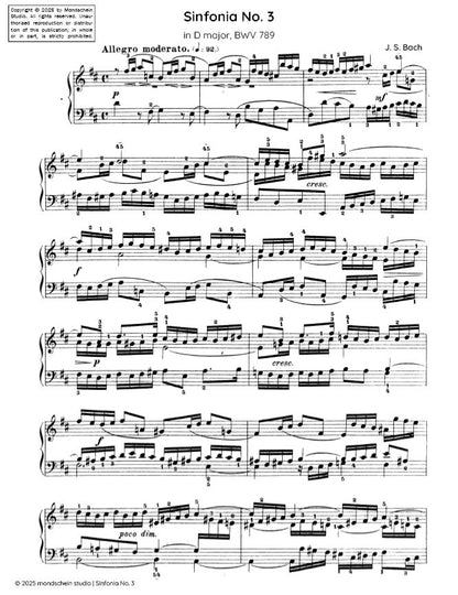 Bach - Sinfonia No. 3 in D major, BWV 789 (PDF Sheet Music / Digital Download)