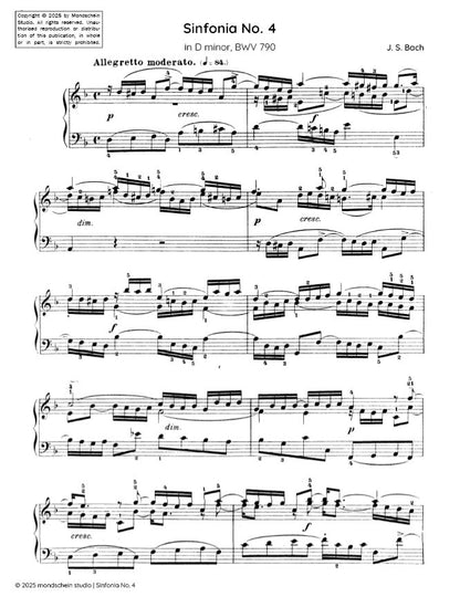 Bach - Sinfonia No. 4 in D minor, BWV 790 (PDF Sheet Music / Digital Download)