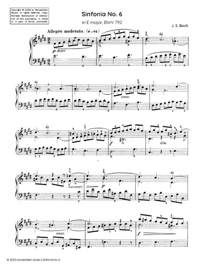 Bach - Sinfonia No. 6 in E major, BWV 792 (PDF Sheet Music / Digital Download)