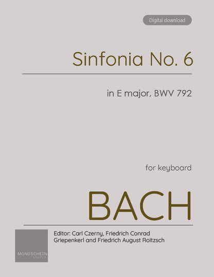 Bach - Sinfonia No. 6 in E major, BWV 792 (PDF Sheet Music / Digital Download)