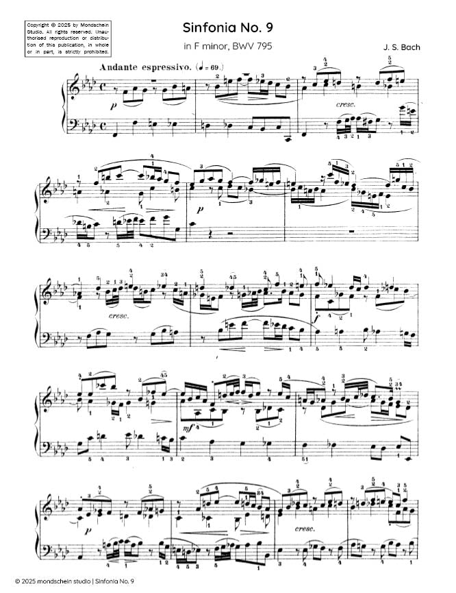 Bach - Sinfonia No. 9 in F minor, BWV 795 (PDF Sheet Music / Digital Download)