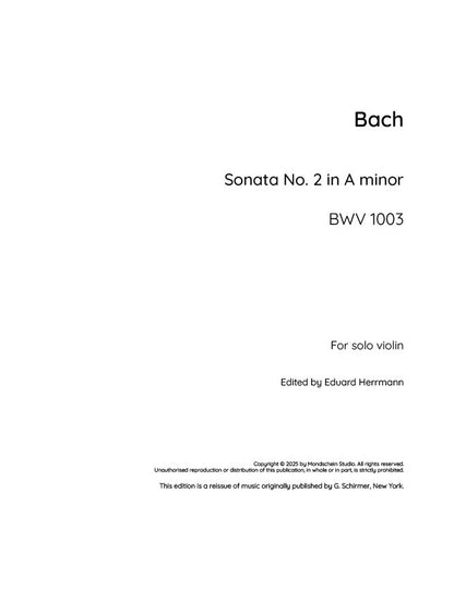 Bach - Sonata No. 2 in A minor for Solo Violin, BWV 1003 (PDF Sheet Music / Digital Download)