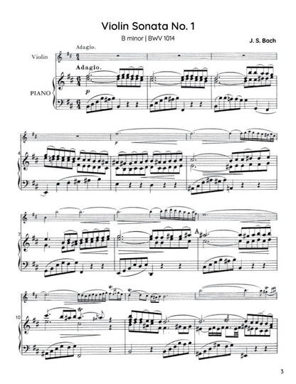 Bach - Violin Sonata No. 1 in B minor for Violin and Harpsichord, BWV 1014 (PDF Sheet Music / Digital Download)