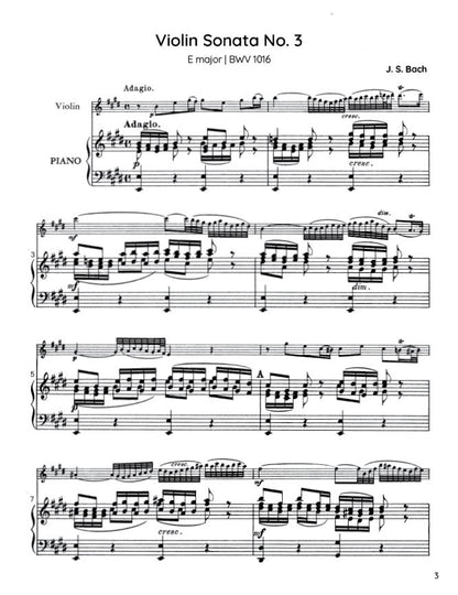 Bach - Violin Sonata No. 3 in E major for Violin and Harpsichord, BWV 1016 (PDF Sheet Music / Digital Download)