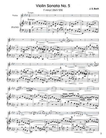 Bach - Violin Sonata No. 5 in F minor for Violin and Harpsichord, BWV 1018 (PDF Sheet Music / Digital Download)