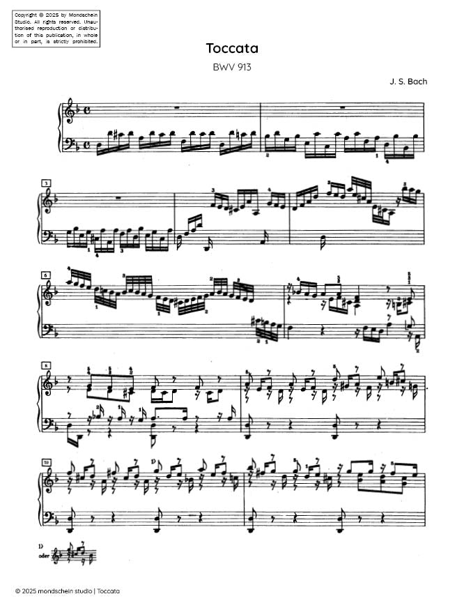 Bach - Toccata in D minor, BWV 913 (PDF Sheet Music / Digital Download)