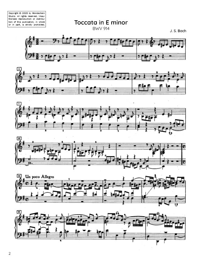 Bach - Toccata in E minor, BWV 914 (PDF Digital Download)