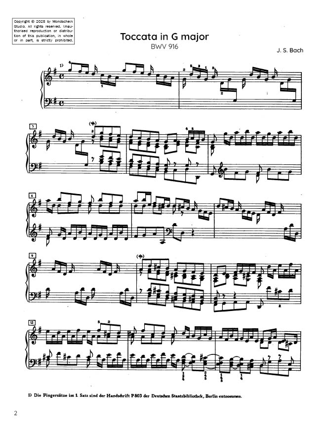 Bach - Toccata in G major, BWV 916 (PDF Digital Download)