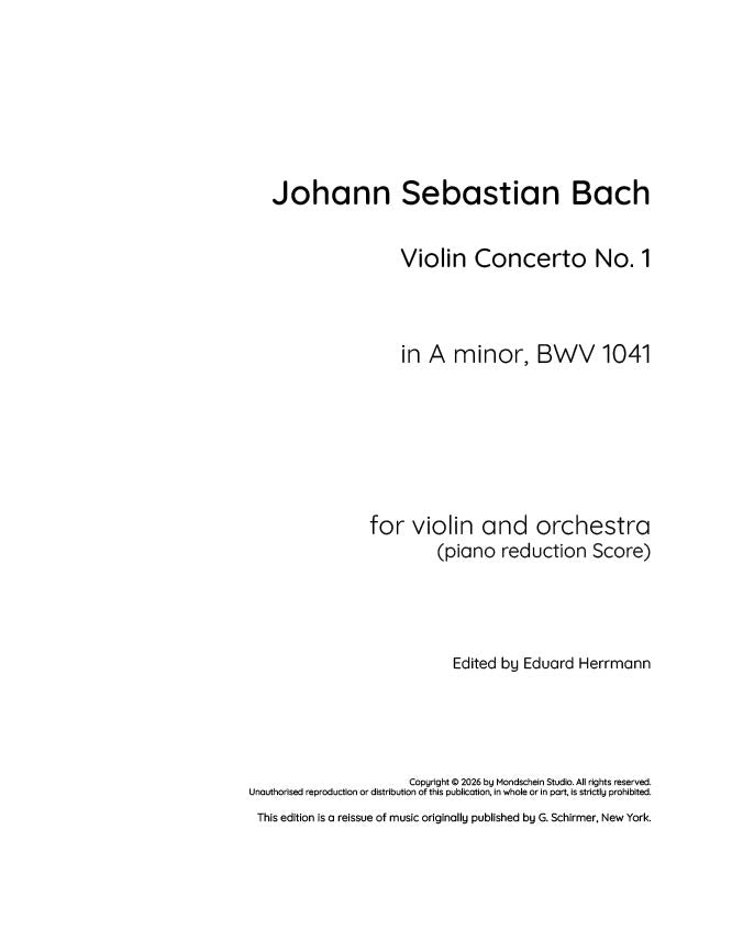 Bach - Violin Concerto No. 1 in A minor, BWV 1041 (PDF Sheet Music / Digital Download)