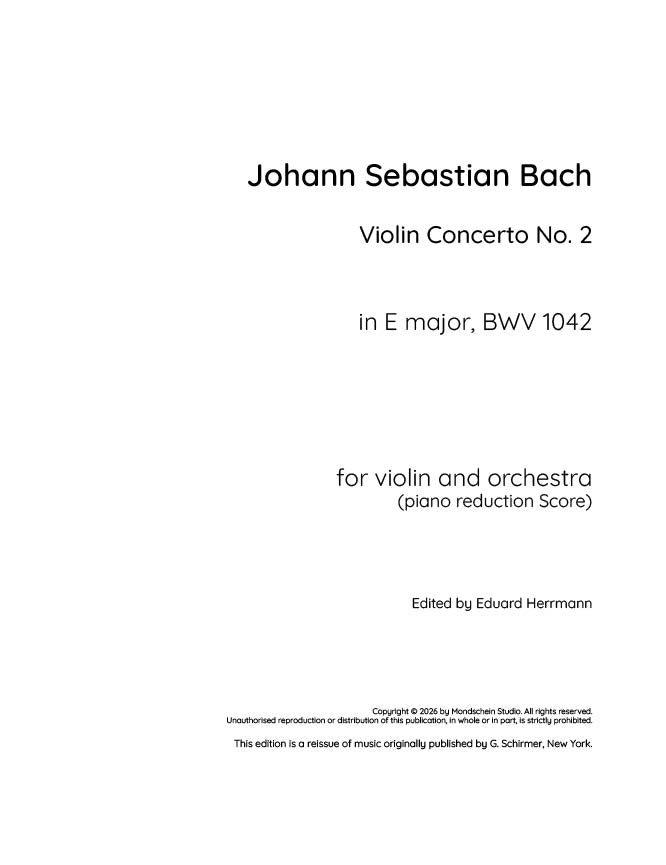 Bach - Violin Concerto No. 2 in E major, BWV 1042 (PDF Sheet Music / Digital Download)