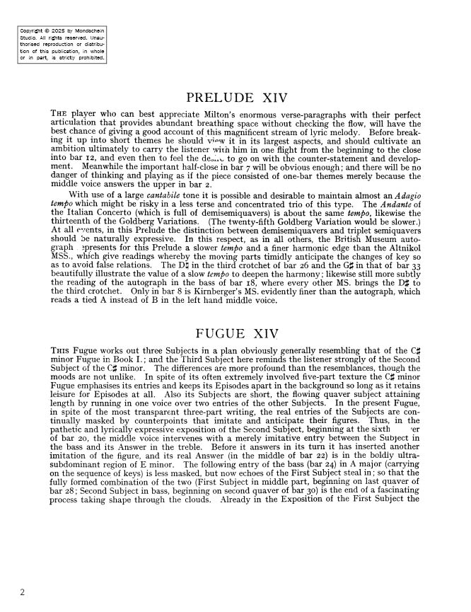 Bach - The Well-Tempered Clavier, Book II - No. 14 in F-sharp minor, BWV 883 (PDF Digital Download)