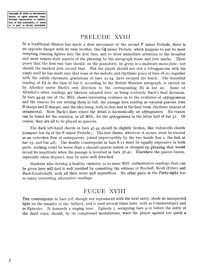Bach - The Well-Tempered Clavier, Book II - No. 18 in G-sharp minor, BWV 887 (PDF Digital Download)
