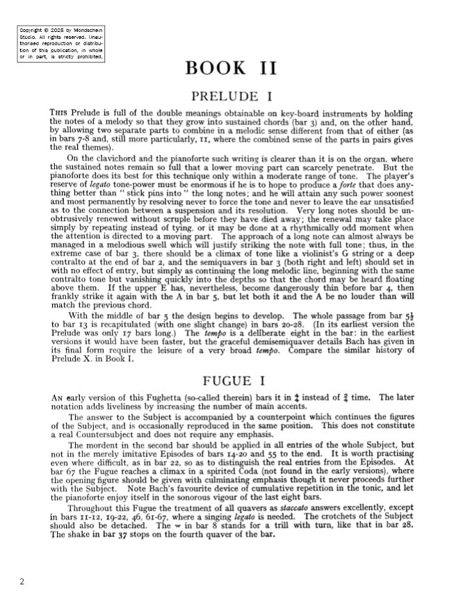 Bach - The Well-Tempered Clavier, Book II - No. 1 in C major, BWV 870 (PDF Digital Download)