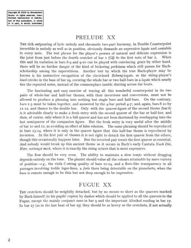 Bach - The Well-Tempered Clavier, Book II - No. 20 in A minor, BWV 889 (PDF Digital Download)