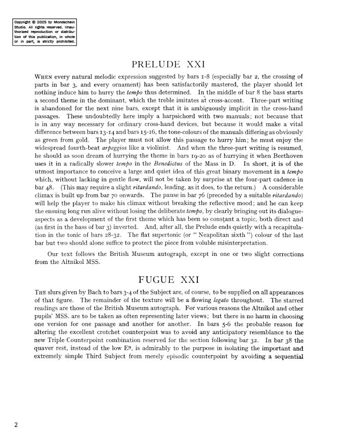 Bach - The Well-Tempered Clavier, Book II - No. 21 in B-flat major, BWV 890 (PDF Digital Download)