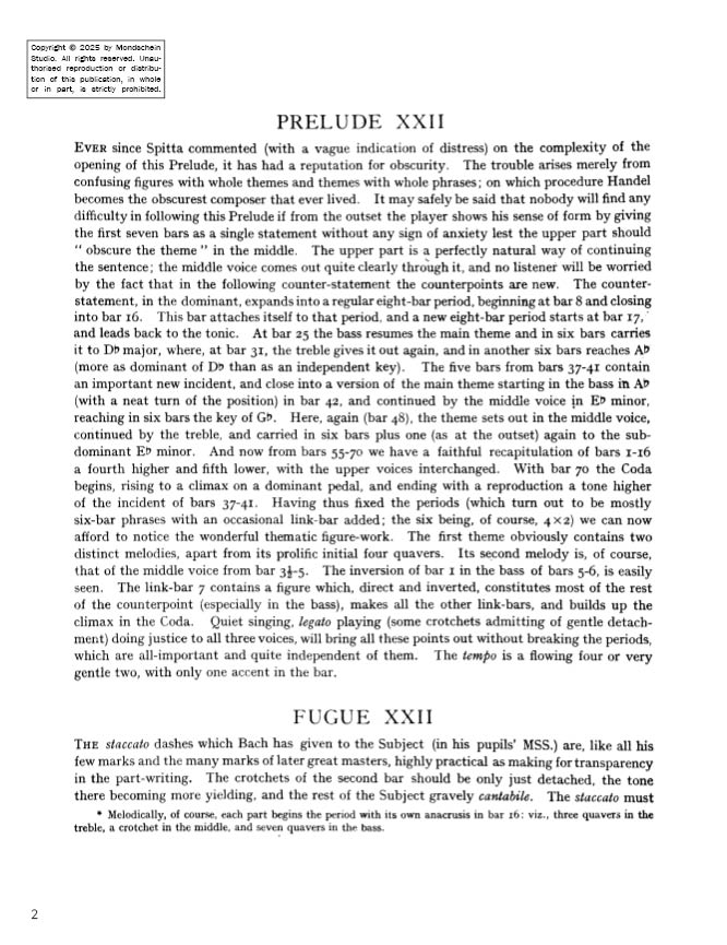 Bach - The Well-Tempered Clavier, Book II - No. 22 in B-flat minor, BWV 891 (PDF Digital Download)