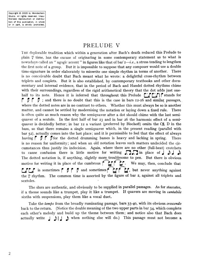 Bach - The Well-Tempered Clavier, Book II - No. 5 in D major, BWV 874 (PDF Digital Download)