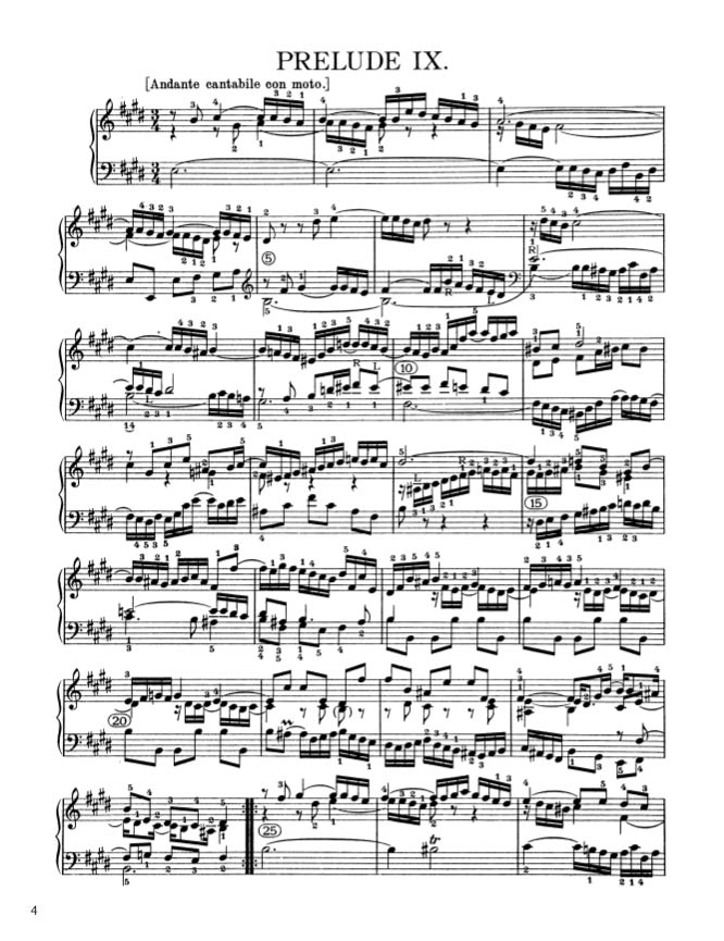 Bach - The Well-Tempered Clavier, Book II - No. 9 in E major, BWV 878 (PDF Digital Download)