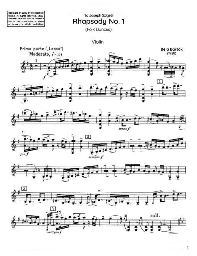 Bartók - Rhapsody No. 1 for Violin and Piano (PDF Digital Download)