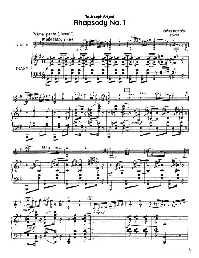 Bartók - Rhapsody No. 1 for Violin and Piano (PDF Digital Download)