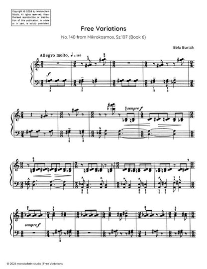 Bartók - Free Variations, Sz. 107 No. 140 (PDF Sheet Music / Digital Download)