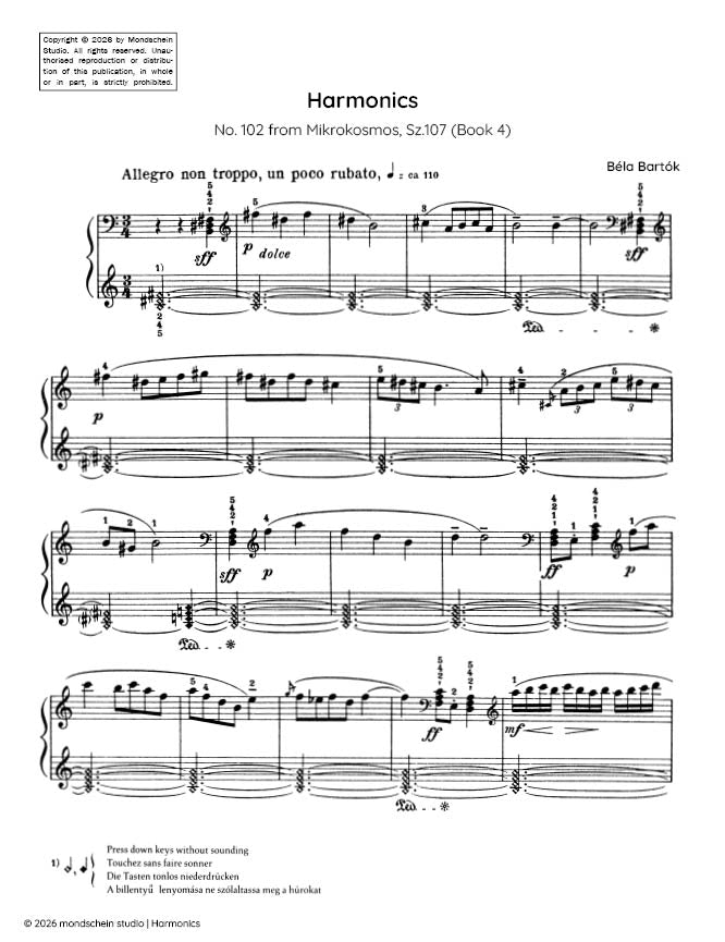 Bartók - Harmonics, Sz. 107 No. 102 (PDF Sheet Music / Digital Download)