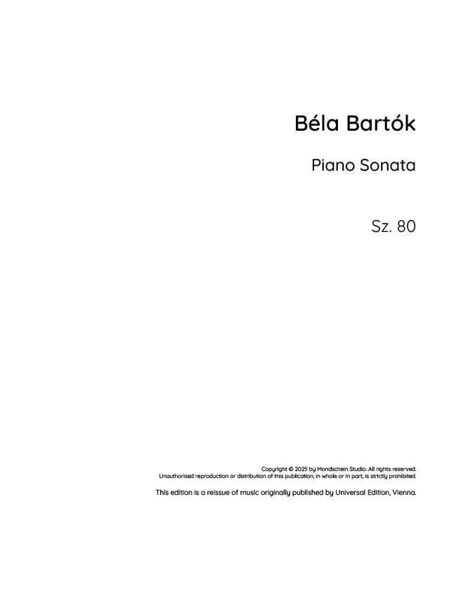 Bartók - Piano Sonata, Sz. 80 (PDF Sheet Music / Digital Download)