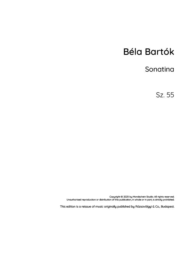 Bartók - Sonatina, Sz. 55 (PDF Sheet Music / Digital Download)